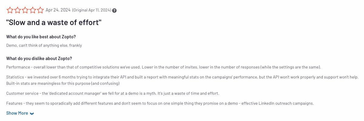 Zopto testimonial on G2